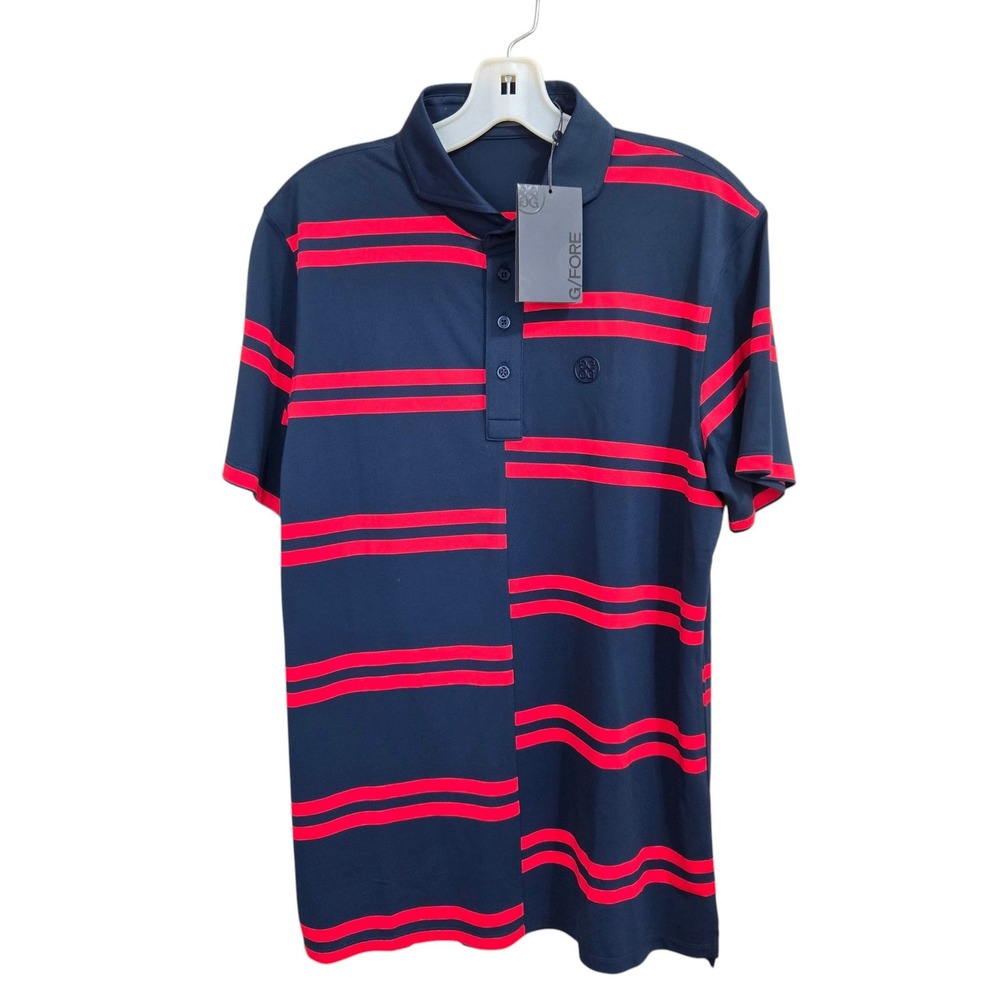 G/FORE Mens Size M Off Set Stripe Performance Golf Polo Shirt Twilight NEW $120